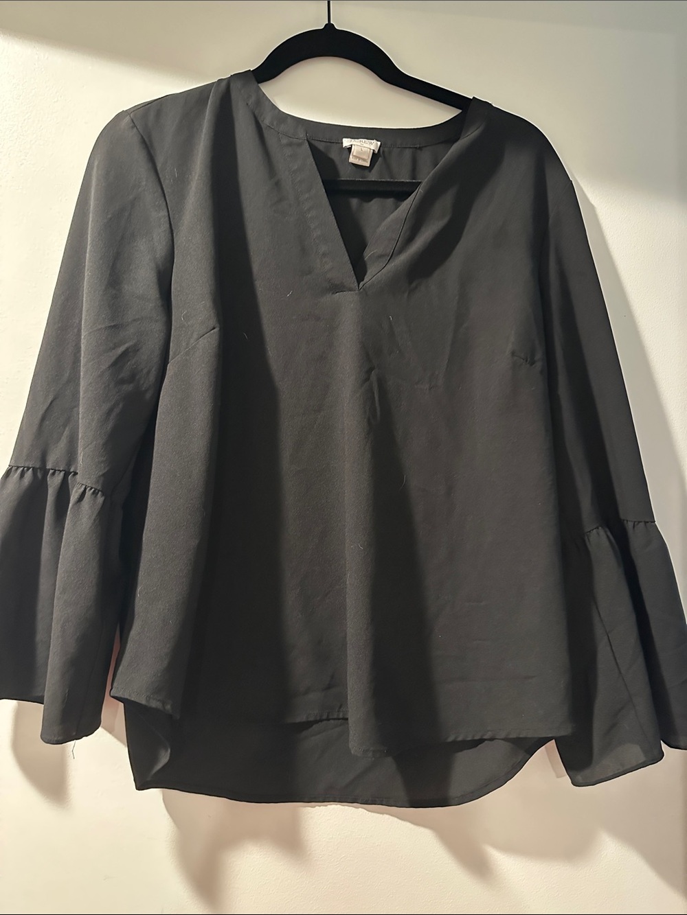 J. Crew Black V-Neck Bell Sleeve Blouse